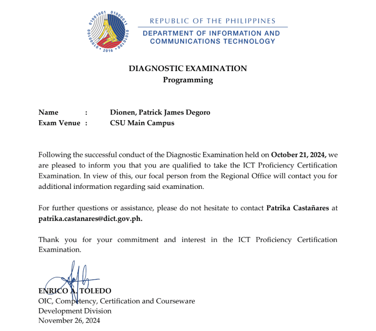 ICT Diagnostic Exam Passer